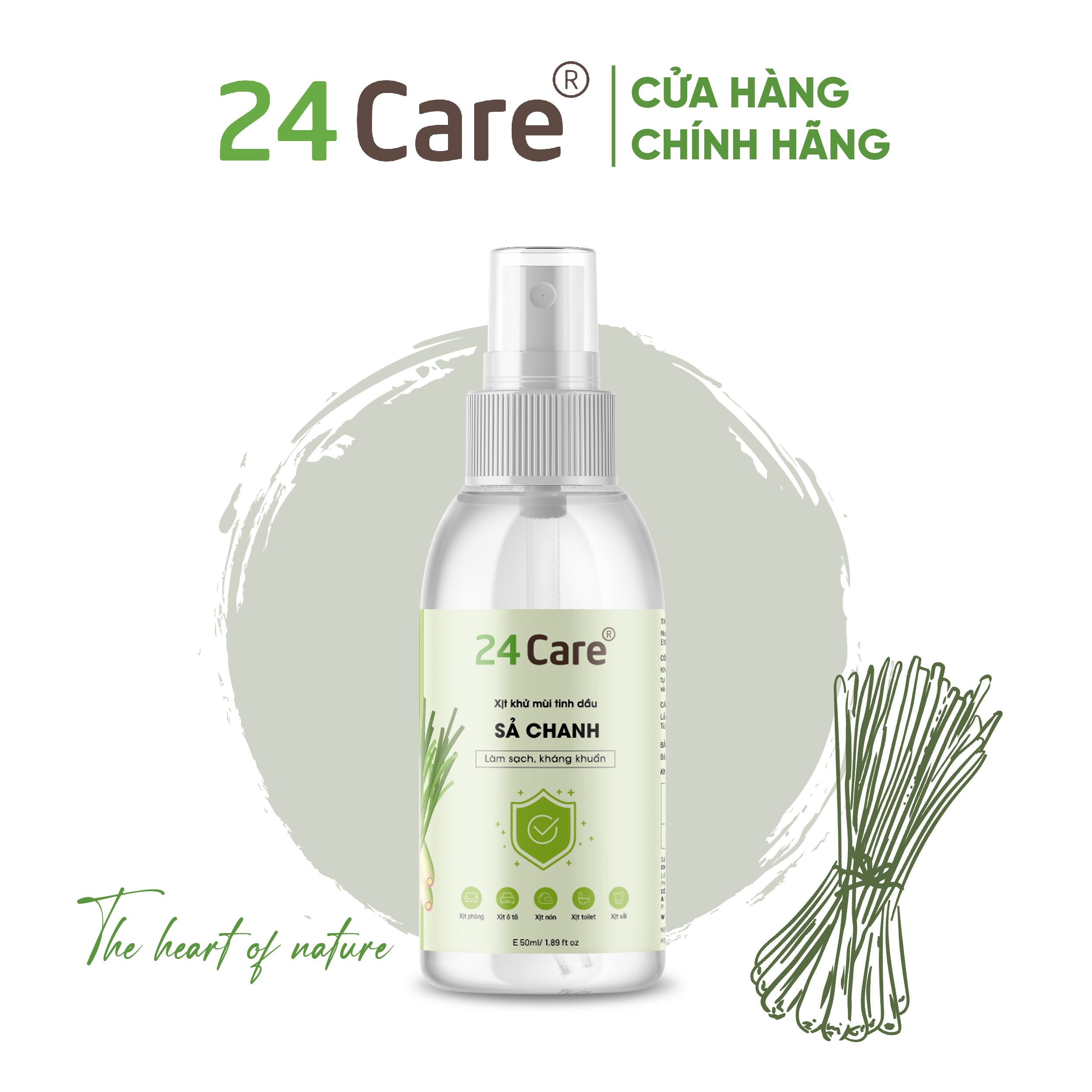 Xịt Phòng Tinh Dầu Hữu Cơ Organic 24Care 50ML - Khử Mùi, Đuỗi Muỗi và Côn Trùng, Xịt Thơm Quần Áo