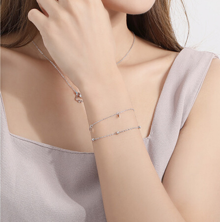 Lắc tay bạc đẹp, Vòng Tay Bạc Nữ 925 chuỗi hạt hai lớp