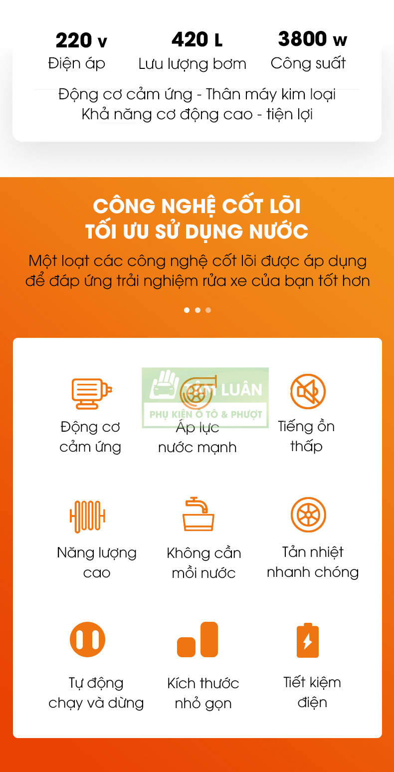 Máy rửa xe áp lực cao công suất 3800w lưu lượng nước 420 lít/h - Hàng Chính Hãng