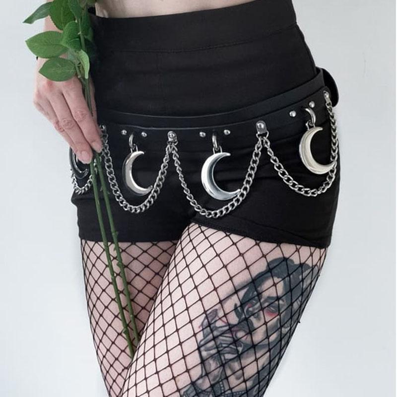 Gothic Bằng Da PU Cho Nữ Kim Loại Mặt Trăng Hình Dây Màu Phong Cách Punk Nữ Hợp Kim Chắc Chắn Pin Khóa Thắt Lưng Cinturon Mujer