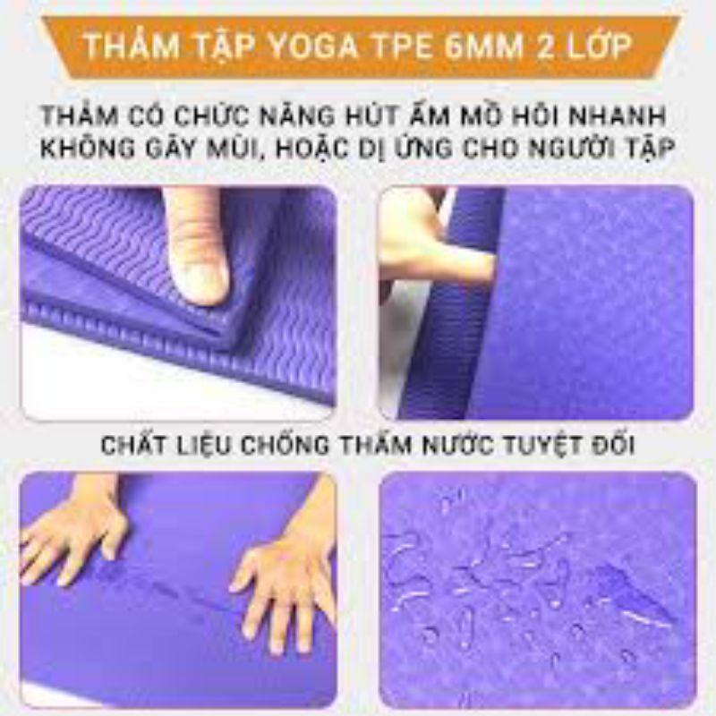 Thảm yoga cao cấp TPE 2 lớp dày, thảm chống trượt + Tặng kèm túi đựng