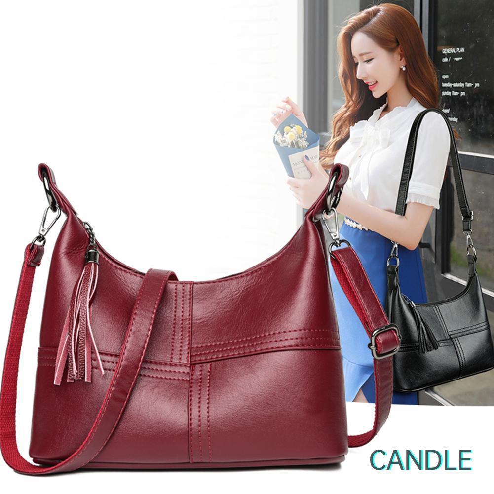 Túi Đeo Chéo Da Pu Mềm Phối Tua Rua Xinh Xắn Cho Nữ