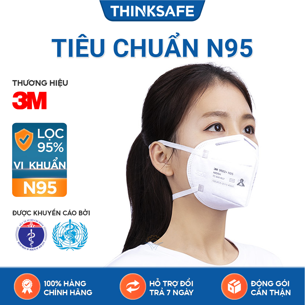 Khẩu trang N95 3M 9502 kháng khuẩn chống bụi mịn - Khẩu trang 3d mask thiết kế thoải mái khi đeo đạt chuẩn N95 kháng khuẩn, chống bụi, chống độc, Khẩu trang 3M chính hãng