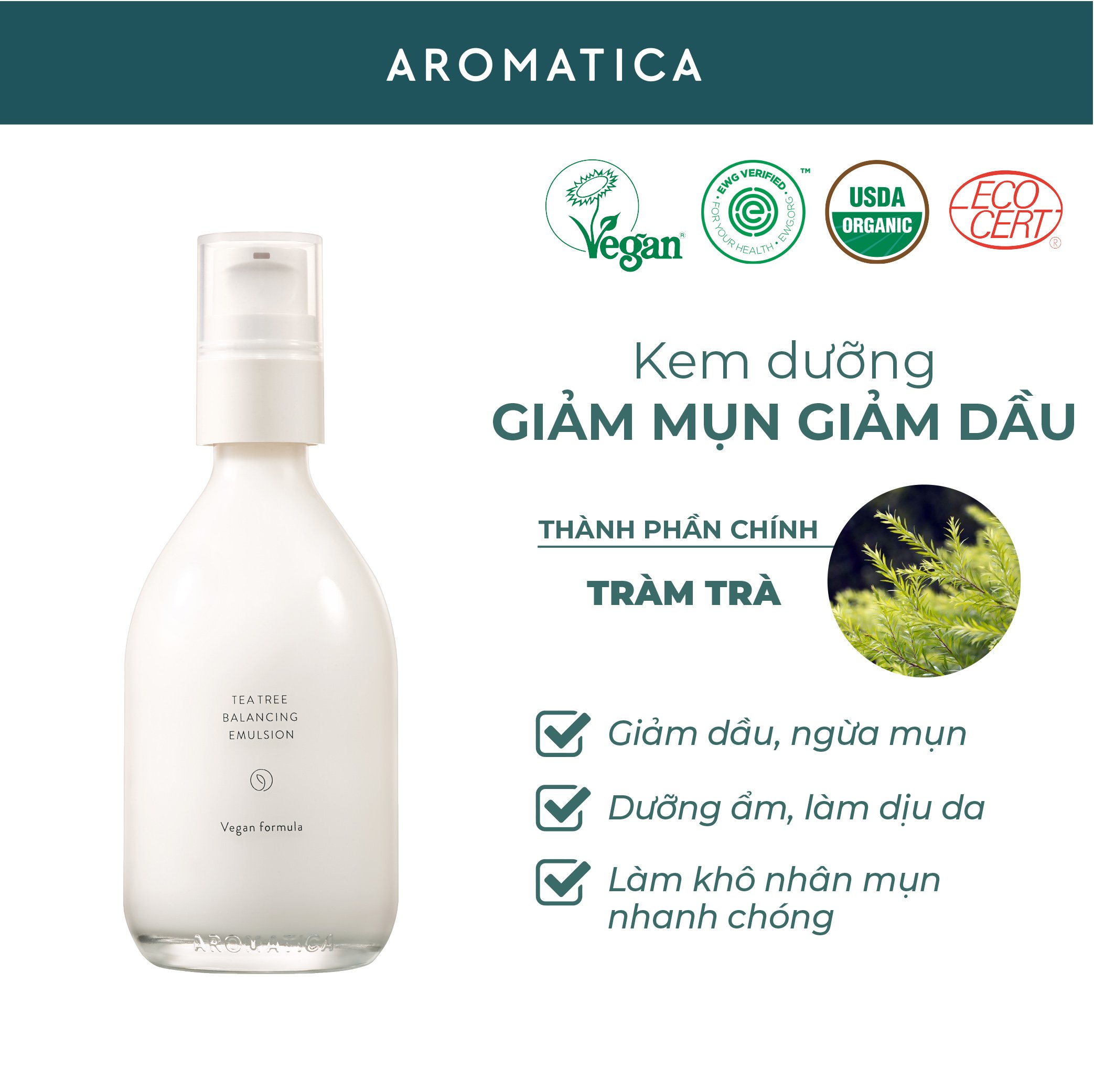 Sữa Dưỡng Da Giảm Dầu Mụn Chiết Xuất Tràm Trà Aromatica Tea Tree Balancing Emulsion 100ml