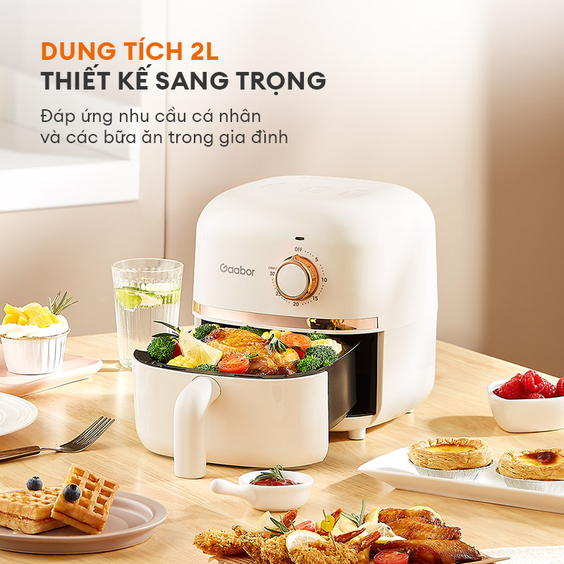 Nồi chiên không dầu GAABOR AF20M-YE01A dung tích 2L công suất 900W nóng nhanh, nhỏ gọn, xịn xò - Hàng chính hãng