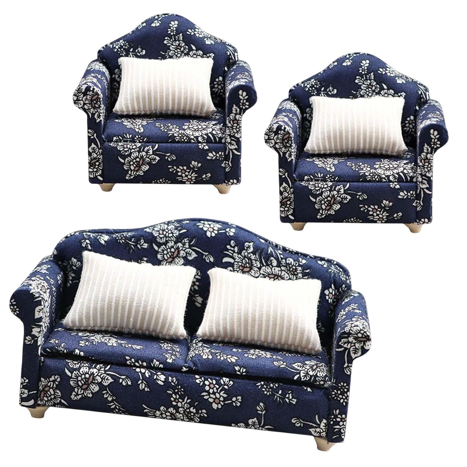 Dollhouse Wooden Sofa and Cushion with Carpet for 1/12 Dollhouse Accessory