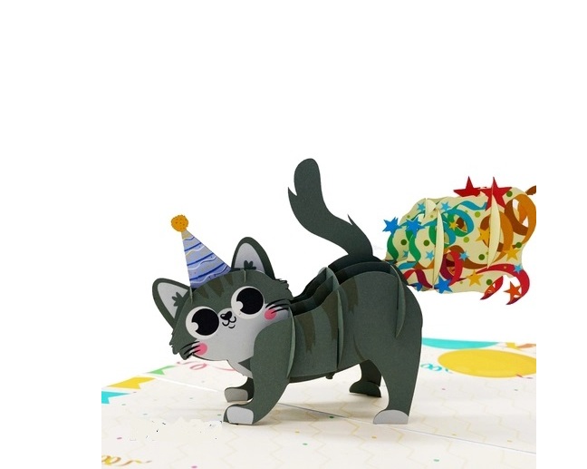 Thiệp 3D Pop Up Mèo Đội Nón Sinh Nhật – Thiệp Chúc Mừng Sinh Nhật Dễ Thương, Độc Đáo, B27