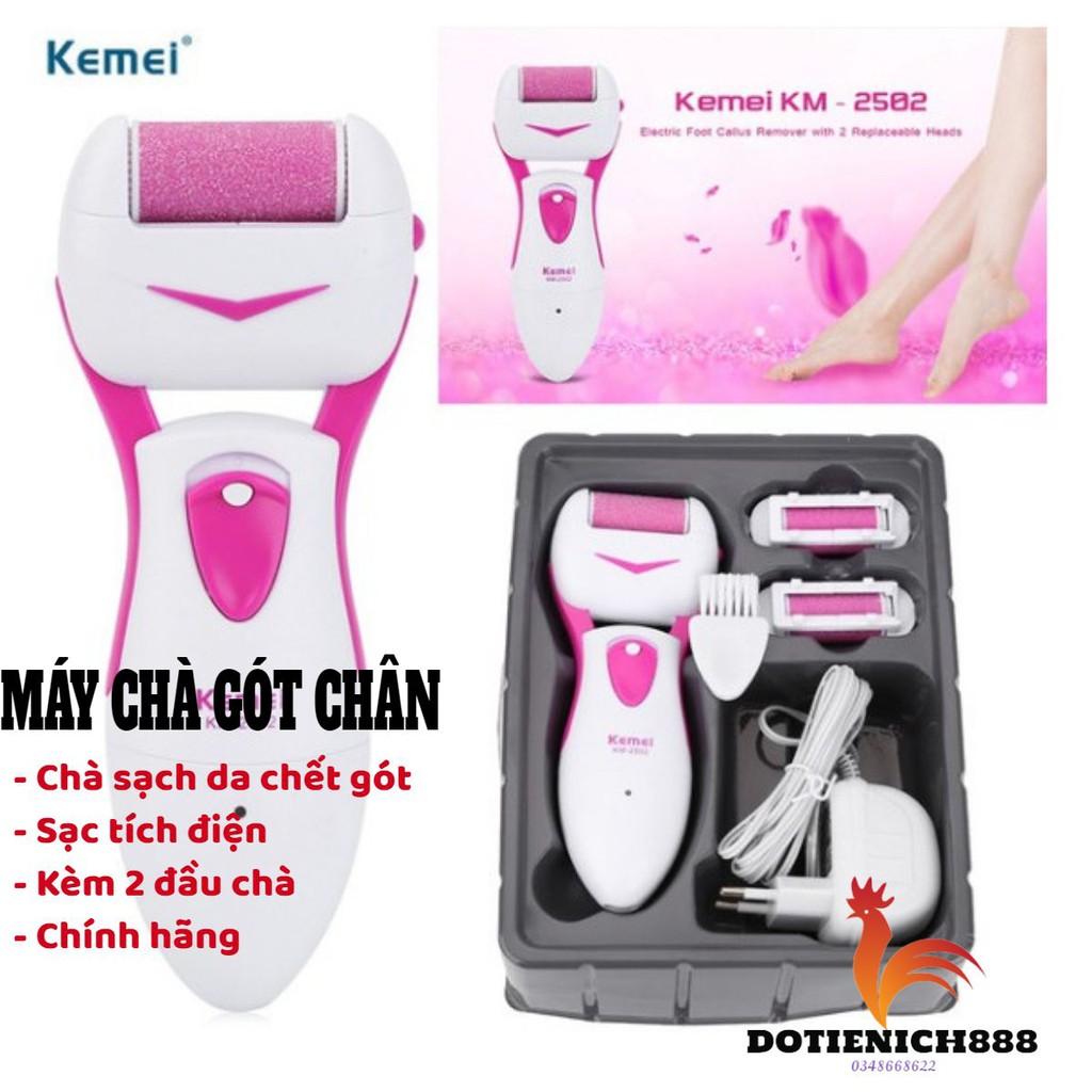 Máy mài gót chân kemei 2502X, Máy chà gót tẩy tế bào da chết cho tiệm nail sạc pin tích điện kèm 2 đầu mài dự phòng