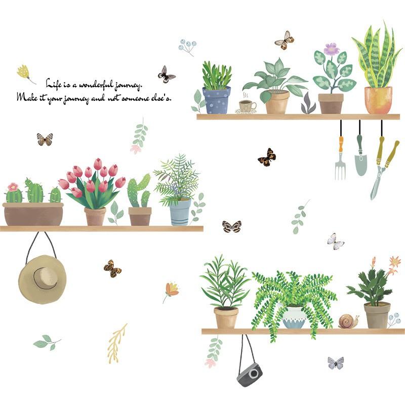 Decal dán tường chậu cây hoa xương rồng 04