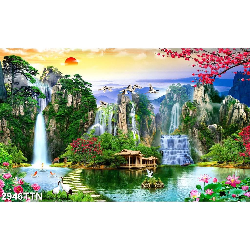TRANH DÁN TƯỜNG 3D SƠN THUỶ HỮU TÌNH THÁC NƯỚC ĐẸP NHIỀU MẪU - TRANH NON NƯỚC HỮU TÌNH