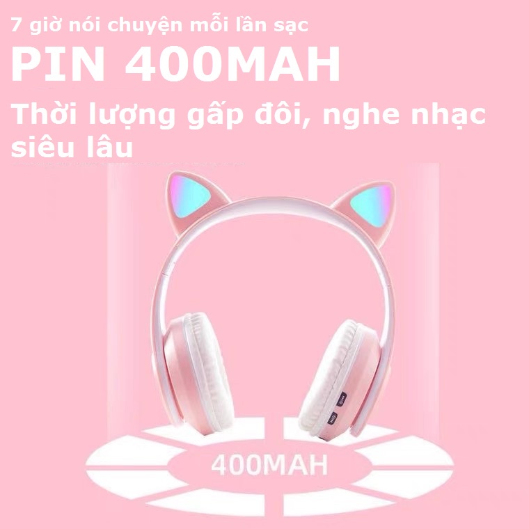 Tai nghe bluetooth không dây chụp tai hình tai mèo đèn led 7 màu Gutek B39 chống ồn âm thanh chất lượng - Hàng Chính Hãng