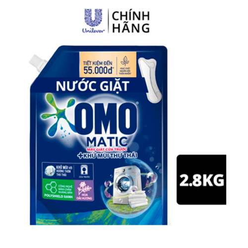 Túi Nước Giặt Omo Matic Cho Máy Giặt Cửa Trước Hương Lavender Khử MùI Thư TháI 2.8Kg