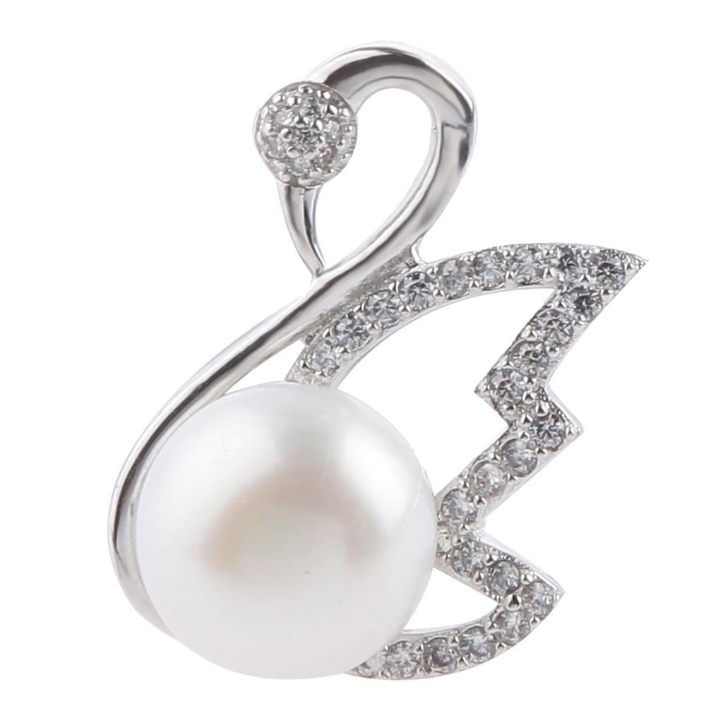 Sparkly Clear White Genuine Freshwater Pearl Swan Necklace Pendant Jewellery