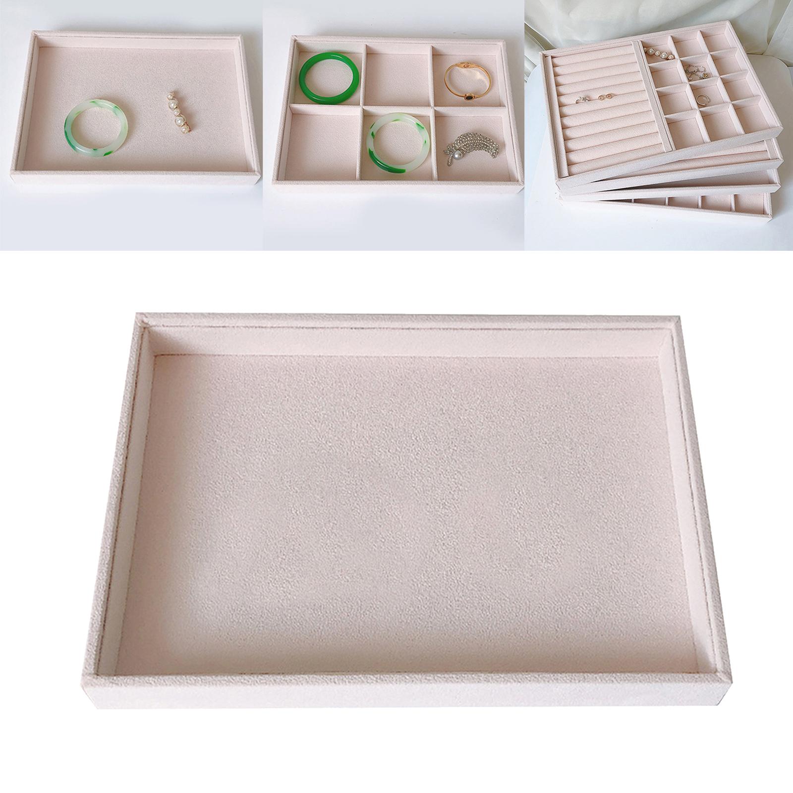 Beige Velvet Jewelry Storage Tray Holder Earring Necklace Organizer