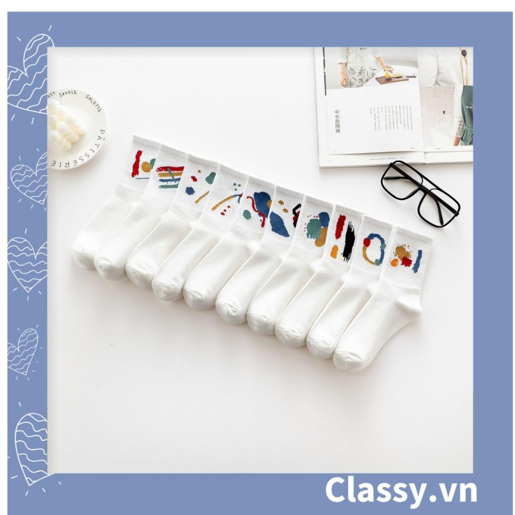 Tất cổ cao, vớ cổ cao Classy màu trắng họa tiết ngẫu nhiên vệt màu phần cổ tất G1359