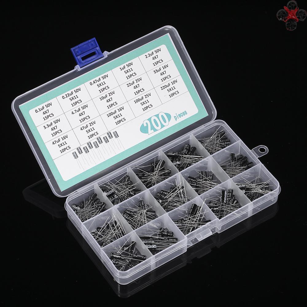 CTOY 200PCS 15Values Electrolytic Capacitors Kit with Box