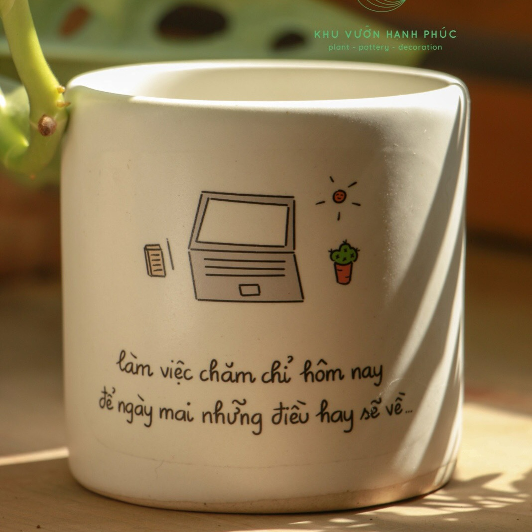 Chậu decor men gốm "Tốt lành nho nhỏ" - Chậu quà tặng người thân yêu