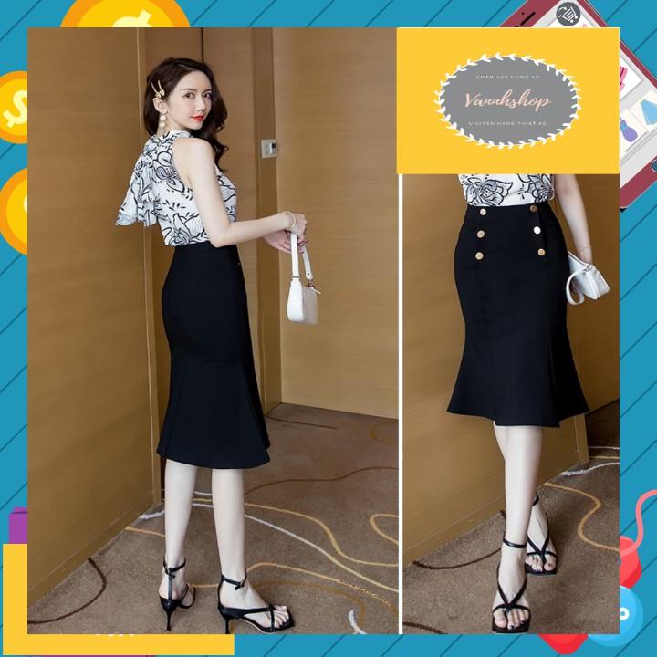 Chân Váy Nữ Công Sở New Design Thiết kế Dáng Váy Đuôi Cá ,Dài 64cm, Phối Nút Kiểu Phom Ôm Body Gợi Cảm, Vải Tốt  Co Giãn CV0015