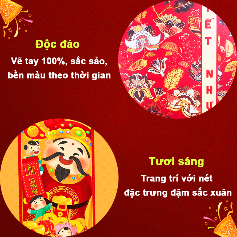 Bao lì xì Tết cao cấp họa tiết in sắc nét Baby-S, Set 10 bao lì xì Giáp Thìn 2024 dày dặn – SLX004