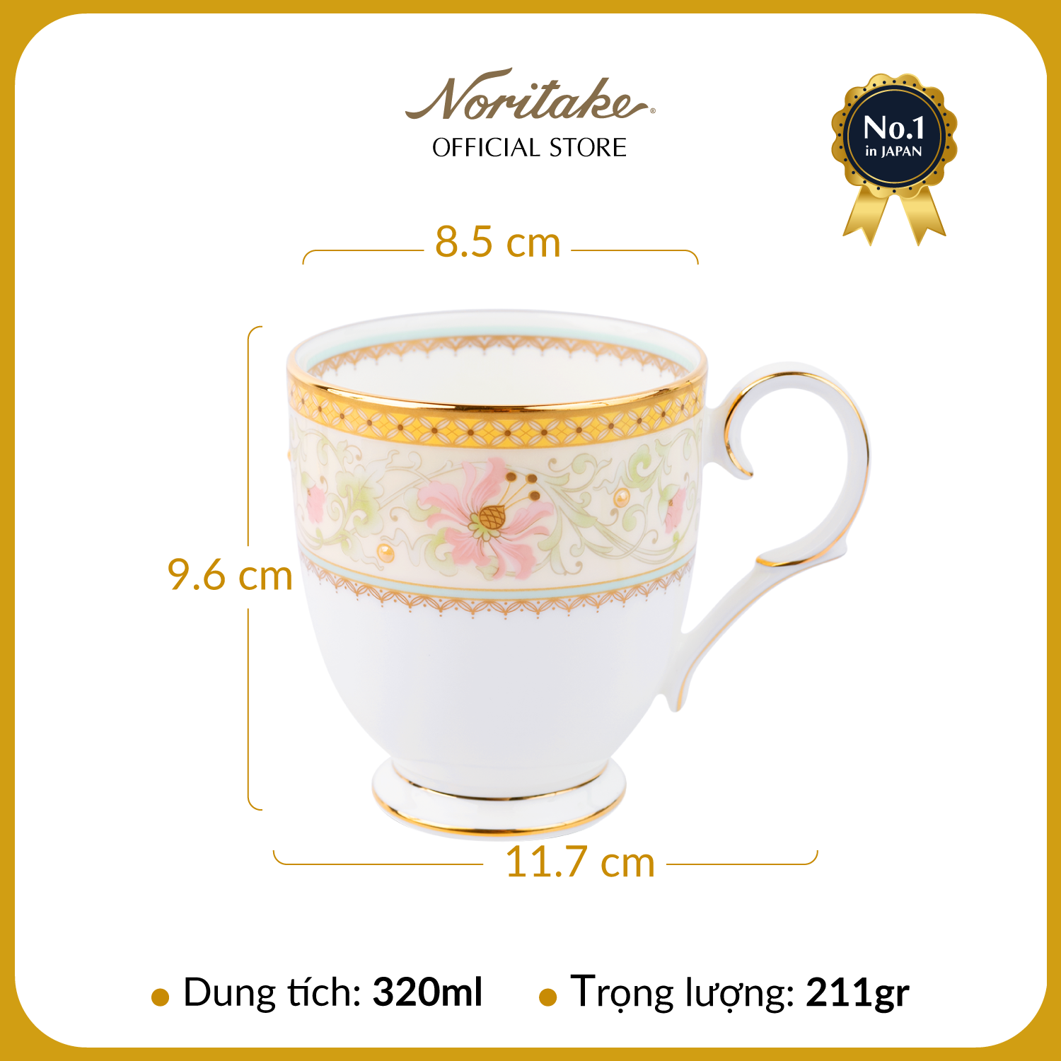 Cốc Uống Nước Noritake dòng Blooming Splendor sứ xương cao cấp