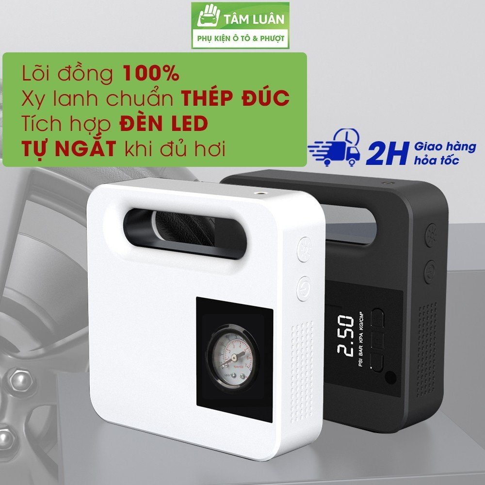 Máy bơm lốp ô tô Tâm Luân, máy bơm lốp xe ô tô 12V tự ngắt màn hình LED, máy bơm lốp ô tô có chip chống đoản mạch an toàn khi sử dụng