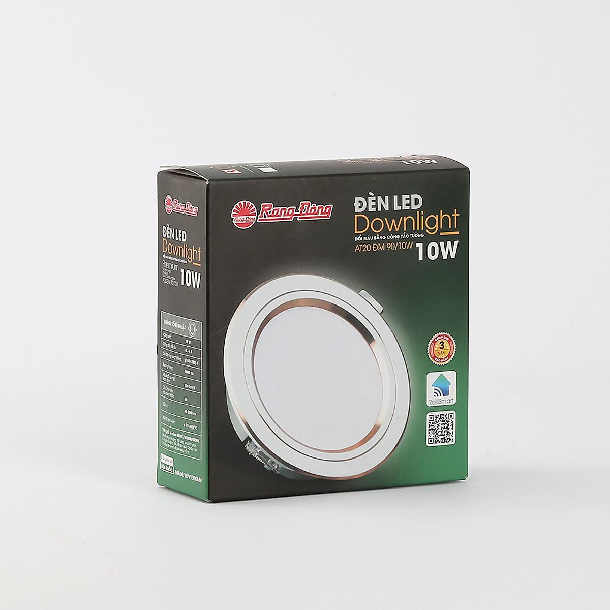 Đèn LED âm trần downlight đổi màu 110/10W vỏ nhôm đúc chính hãng Rạng Đông Model: AT20 ĐM 110/10W