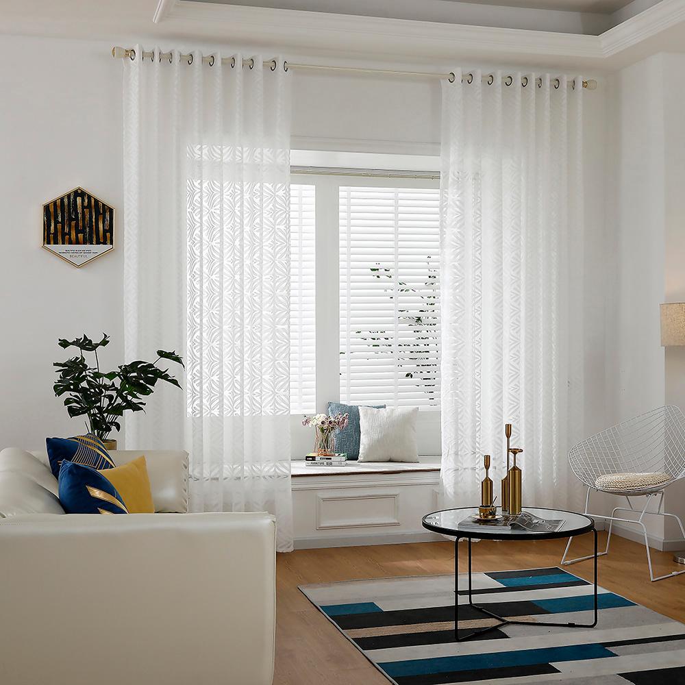 Rèm cửa sổ voan màu trắng Sheer Voile có vành trên cho nhà bếp, phòng ngủ và phòng khách