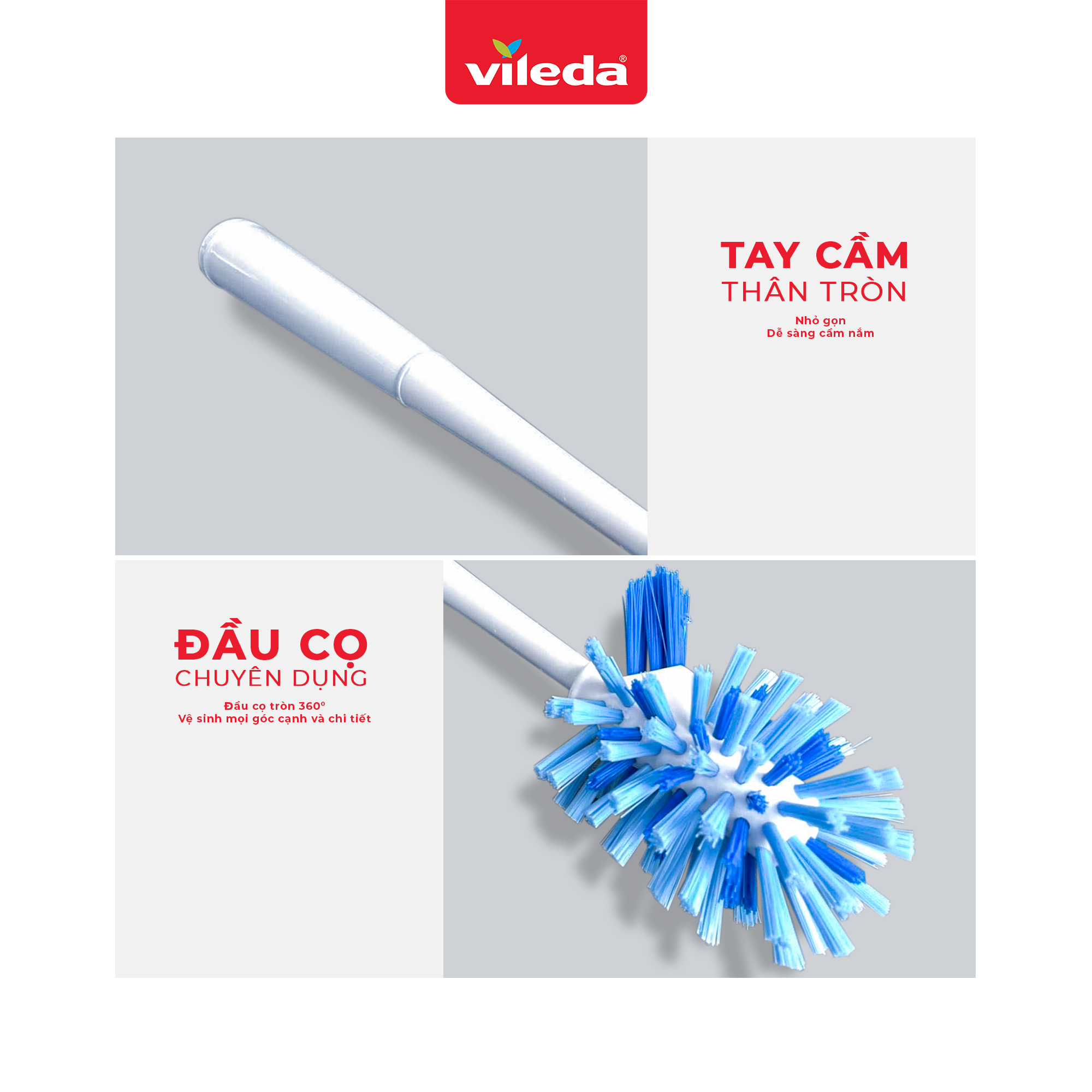 Bàn chải cọ toilet VIELDA Power Brush kèm khay đựng, đầu lông cọ bền, cứng, thiết kế 2 đầu cọ tiện dụng - TSU156132