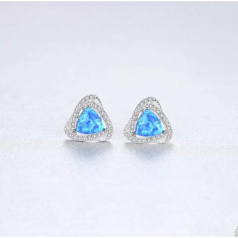 Bông tai hình tam giác, S925 OPAM màu xanh dương