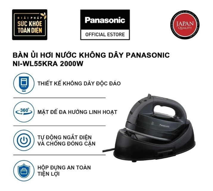 [ Hàng Chính Hãng ] Bàn ủi hơi nước không dây Panasonic NI-WL55KRA - 2000W - BH 12 tháng