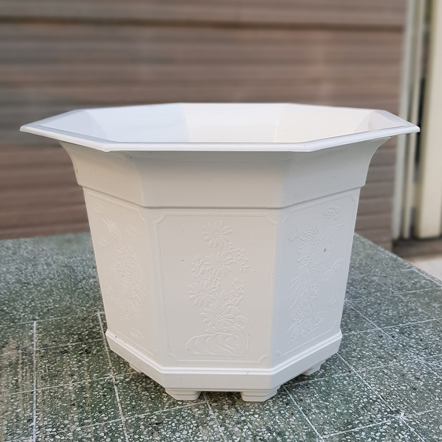Bộ 4 chậu nhựa bát giác trắng 22x17cm
