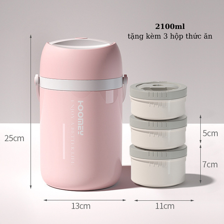 Hộp Cơm, Cặp Lồng Giữ Nhiệt Inox 316 Cao Cấp, Giữ Nhiệt 8-12 tiếng Dung Tích 2100ml HC01