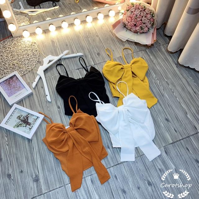 Áo 2 dây nơ ngực chất đũi hình thật freesize dưới 55kg có mút ngực - Carotshop