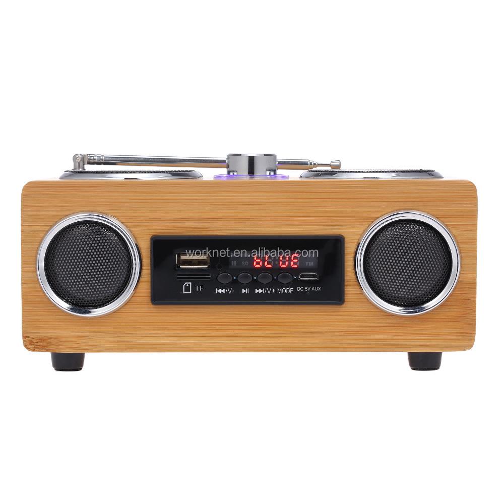 Đài phát thanh đa chức năng Gỗ di động Retro Deep Bass Loa không dây Bass Bass Loa Subwofer với TF USB 1800mAh Màu pin lớn: Gỗ bằng gỗ