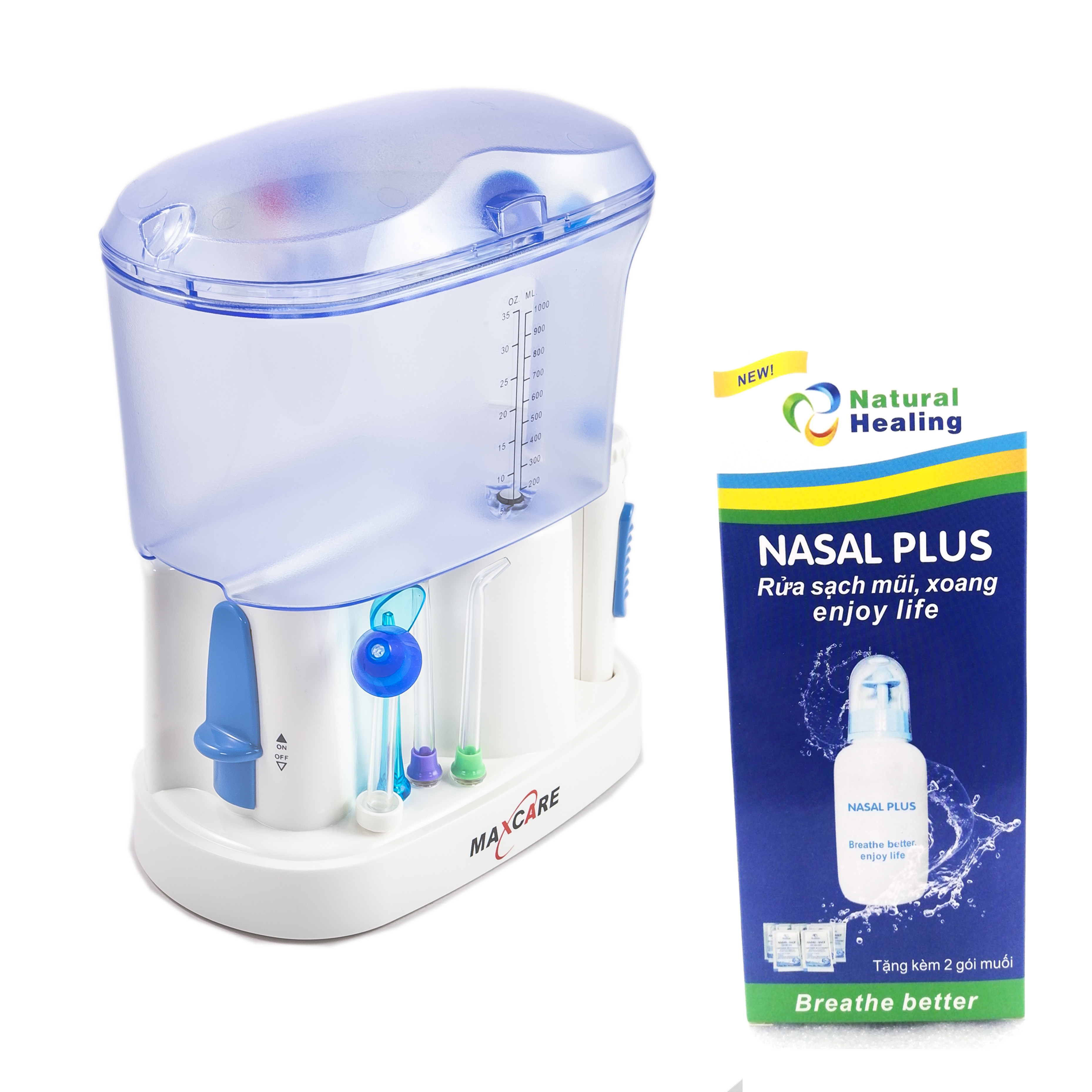 Máy tăm nước cho cả gia đình Maxcare Max 456L tặng kèm bình rửa mũi nasal Plus