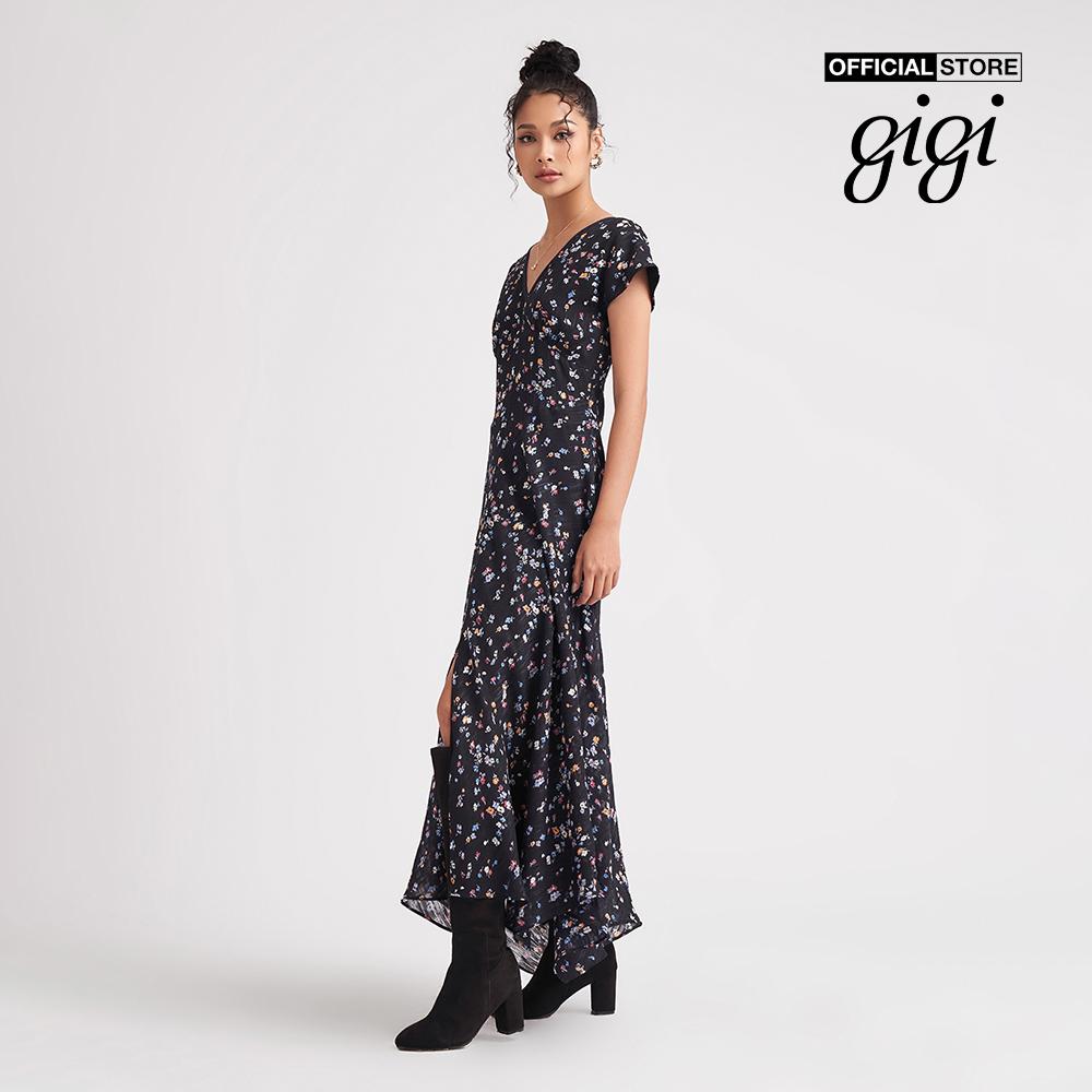 GIGI - Đầm midi tay ngắn cổ V xẻ tà thời trang G2102D221191