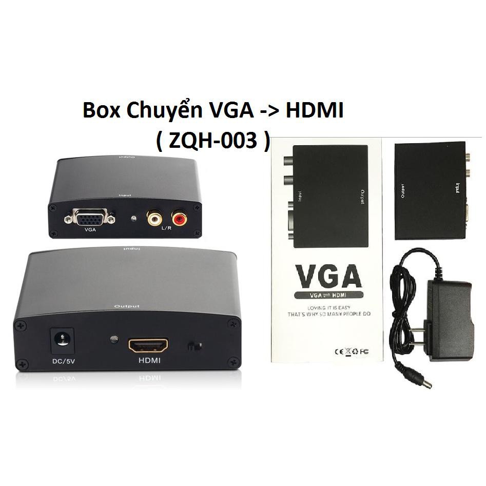 Bộ Chuyển Đổi - Bộ chuyển VGA sang HDMI Sắt, Tín Hiệu Tốt, Kèm Nguồn Sạc FullBox