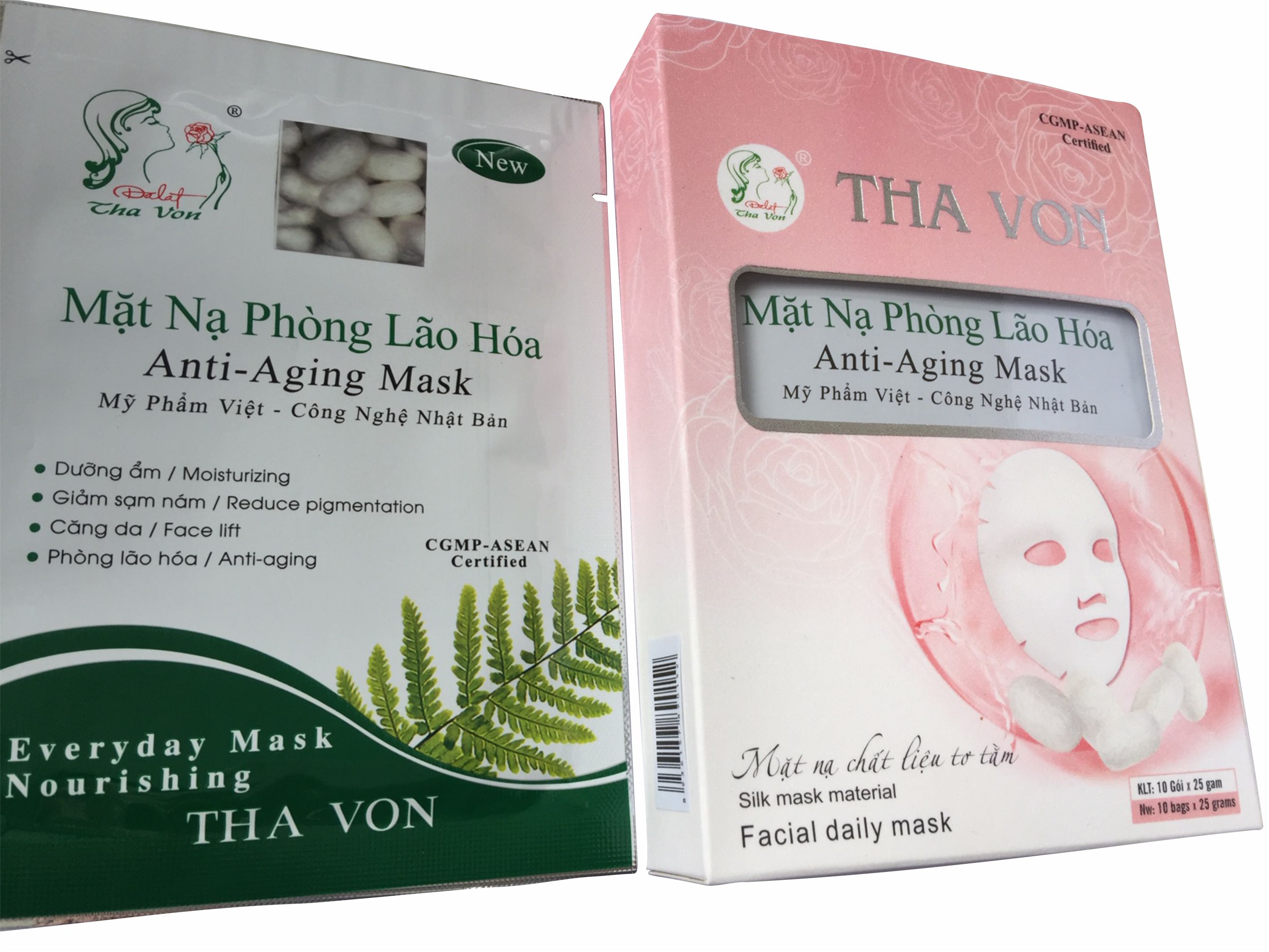 Mặt Nạ Lụa Phòng Lão Hóa  Dalat Tha Von Hộp 10 Gói chất liệu lụa