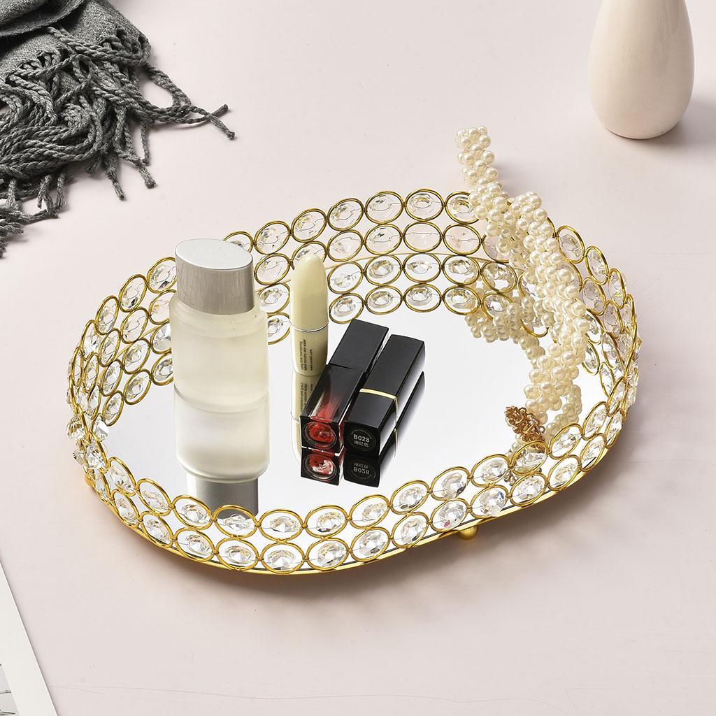 2X Gold Mirrored Crystal Vanity Makeup Tray Cosmetic Perfume Bottle Tray S