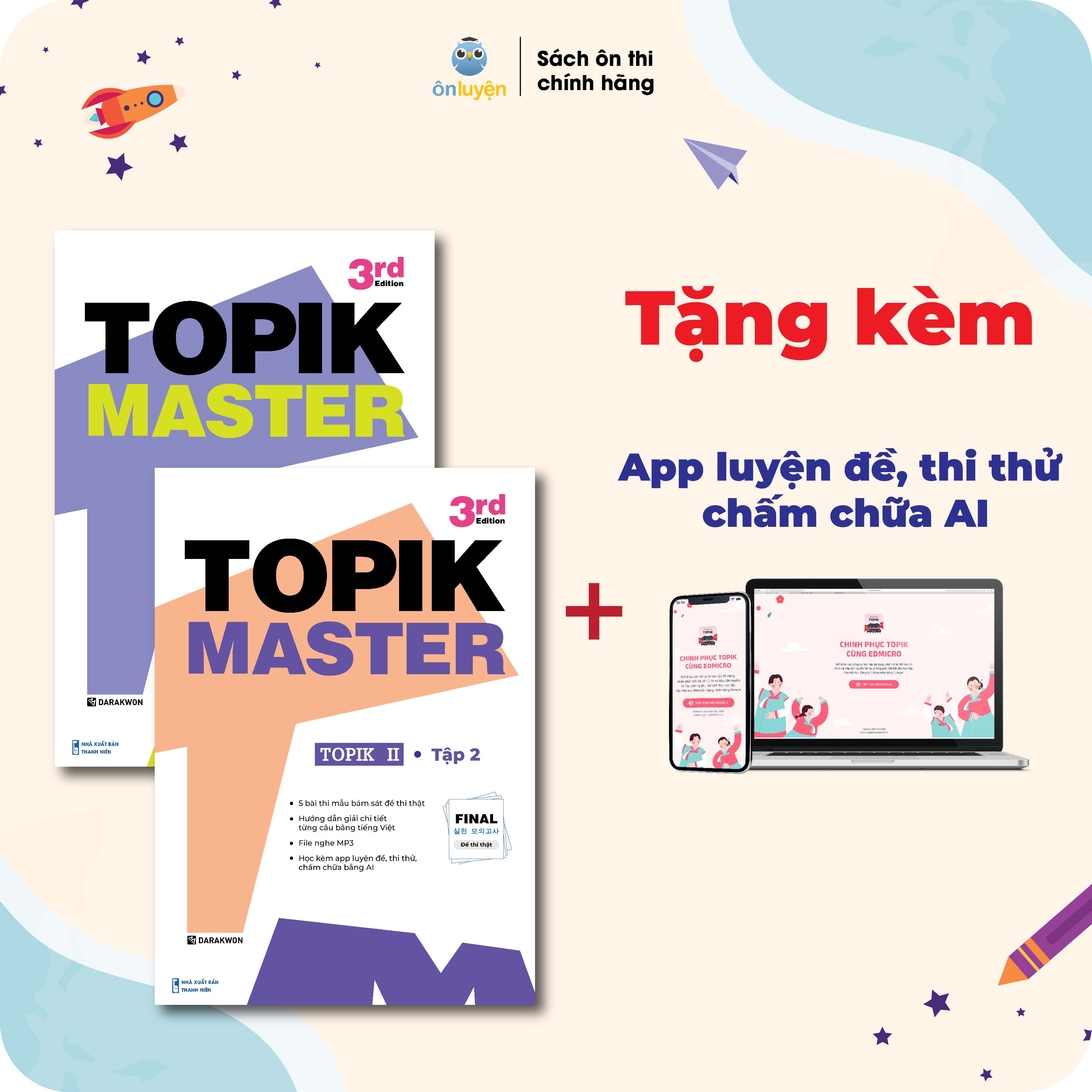 Sách TOPIK MASTER - Luyện đề TOPIK I + TOPIK II với Đề thi mẫu chuẩn cấu trúc, có chấm chữa chi tiết