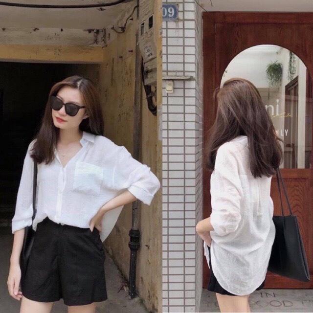 Áo sơ mi nam nữ dài tay Unisex Basic trơn Form Slim màu xanh trắng đen đỏ chất đũi mịn mát G5