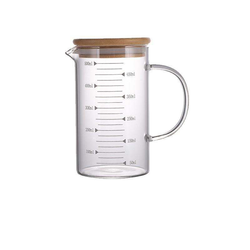 Ca lường thủy tinh có quai 500ml nắp tre - SAPATA