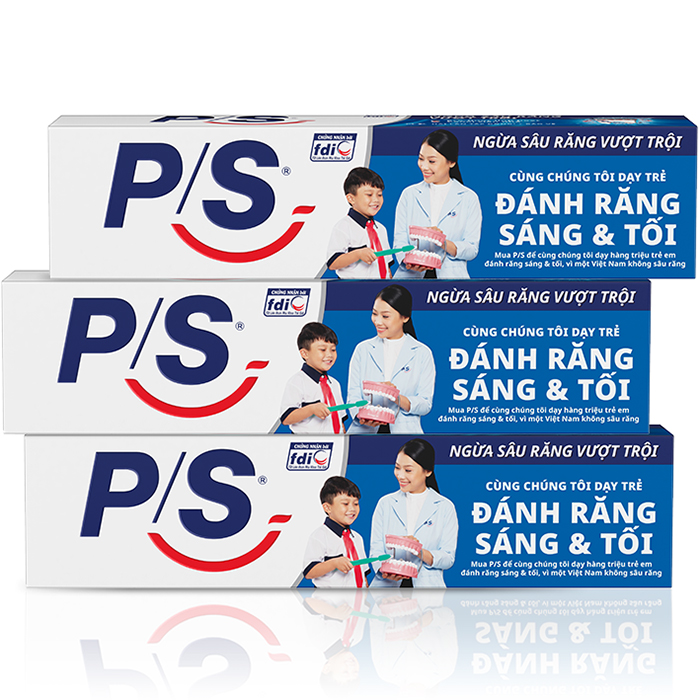 Combo 3 Kem Đánh Răng P/S Ngừa Sâu Răng Vượt Trội 240g lấp đầy các lỗ sâu li ti giúp răng chắc khỏe hơn 10X cho cả gia đình