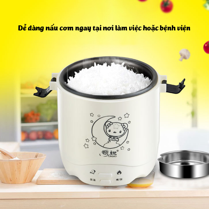 (Tặng bộ thìa đũa inox)Nồi cơm điện mini 1.2L Mini nấu cơm làm bánh nấu cháo làm súp cho 1-2 người nấu cơm tại văn phòng bệnh viện