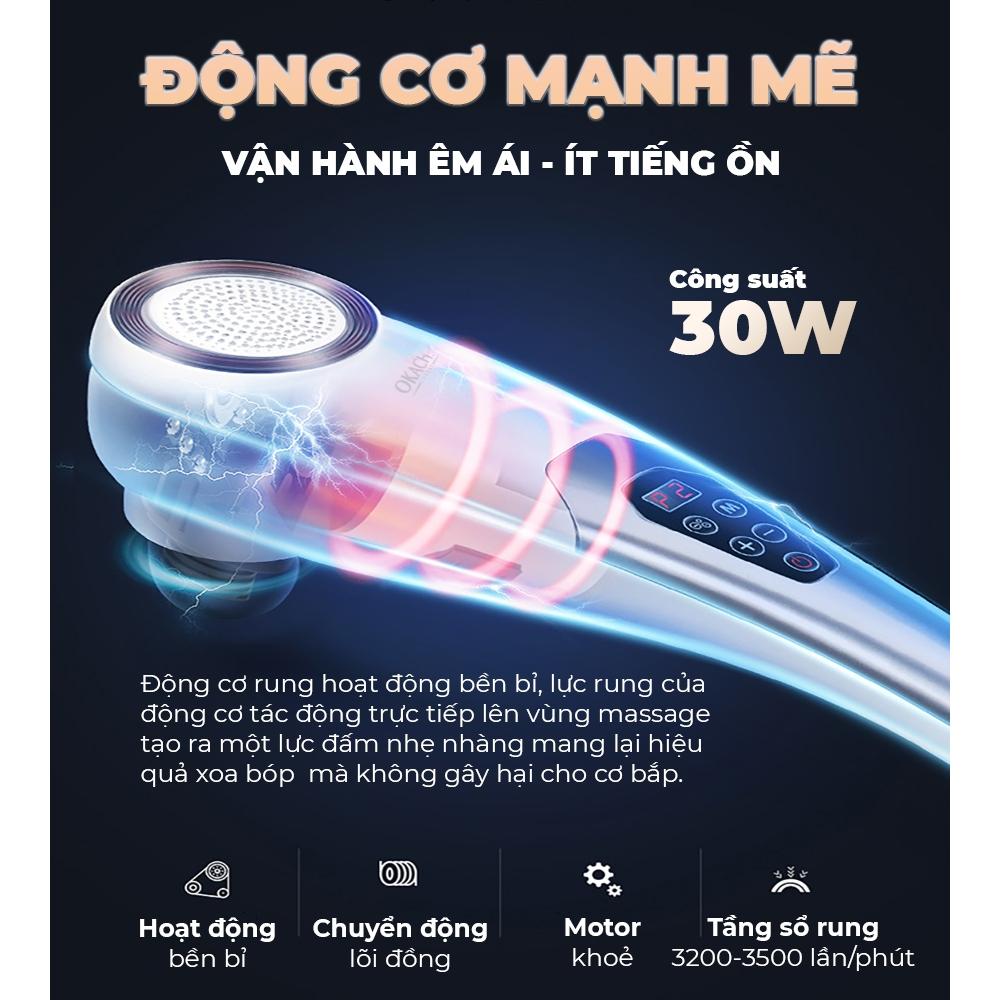 Máyg Massage Cầm Tay Pin Sạc OKACHI JP-620E (Hồng Ngoại) Với 5 Đầu Massage Đa Năng, Điều Khiển Bằng Nút bấm Điện Tử