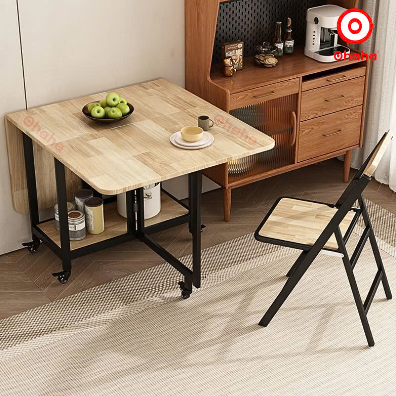 [ Miễn phí giao hàng và lắp đặt tại TP.HCM] Bộ bàn ăn thông minh xếp gọn đa năng có ghế và bánh xe Ohaha - BA013