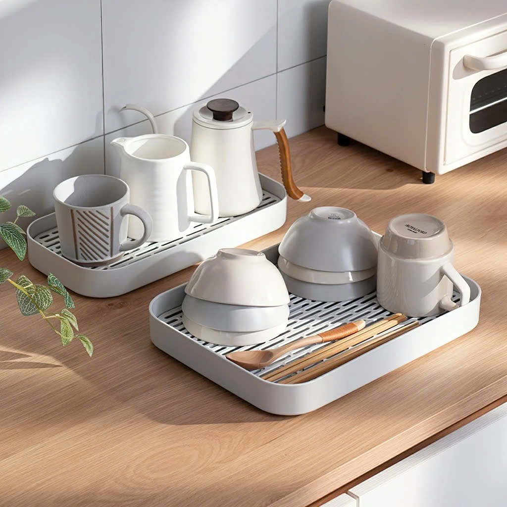 Khay Úp Ly Chén Màu Trắng Giá Úp Cốc Dày Đẹp Có Khay Nhựa Hứng Nước Khay Đựng Có Rổ Thoát Nước Siêu Mỏng Nhẹ Phù Hợp Trang Trí Décor Phòng Hiện Đại Sang Chảnh Và Tiện Dụng