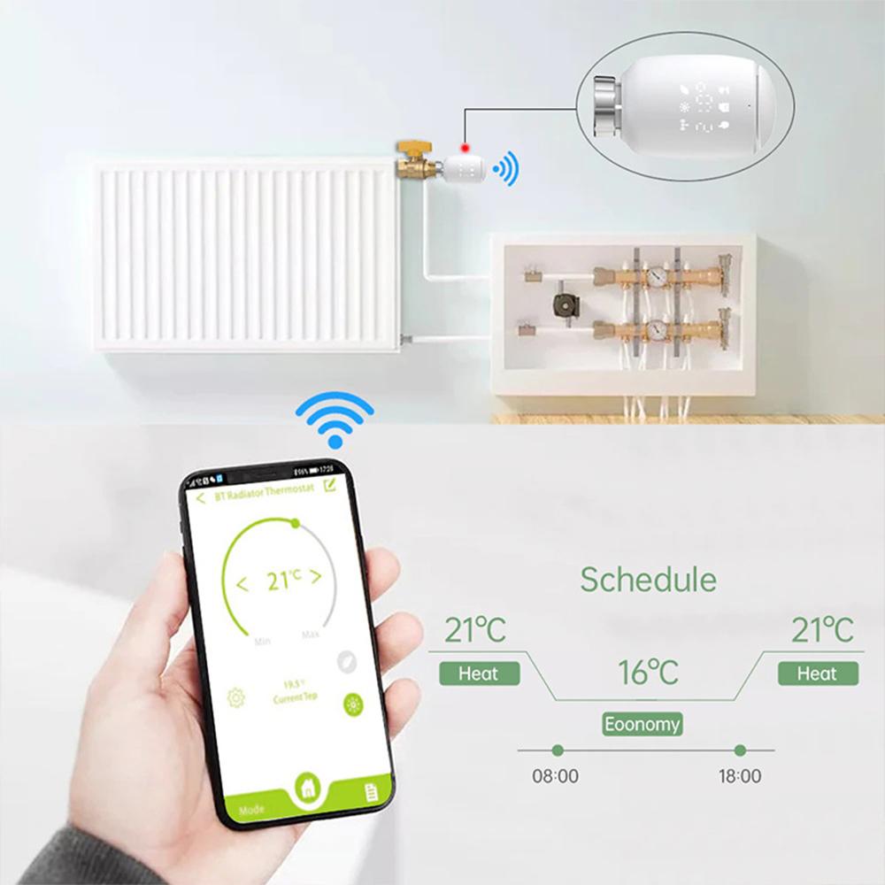 Zigbee TRV Intelligent Radiator Valve Thermostat Mobile Phone APP Control Remote Control Programmable Smart Temperature Controller Need to be Used with Zigbee Gateway E14648-3
