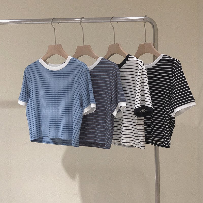 Áo thun ngắn croptop sọc ngang mềm mịn cute
