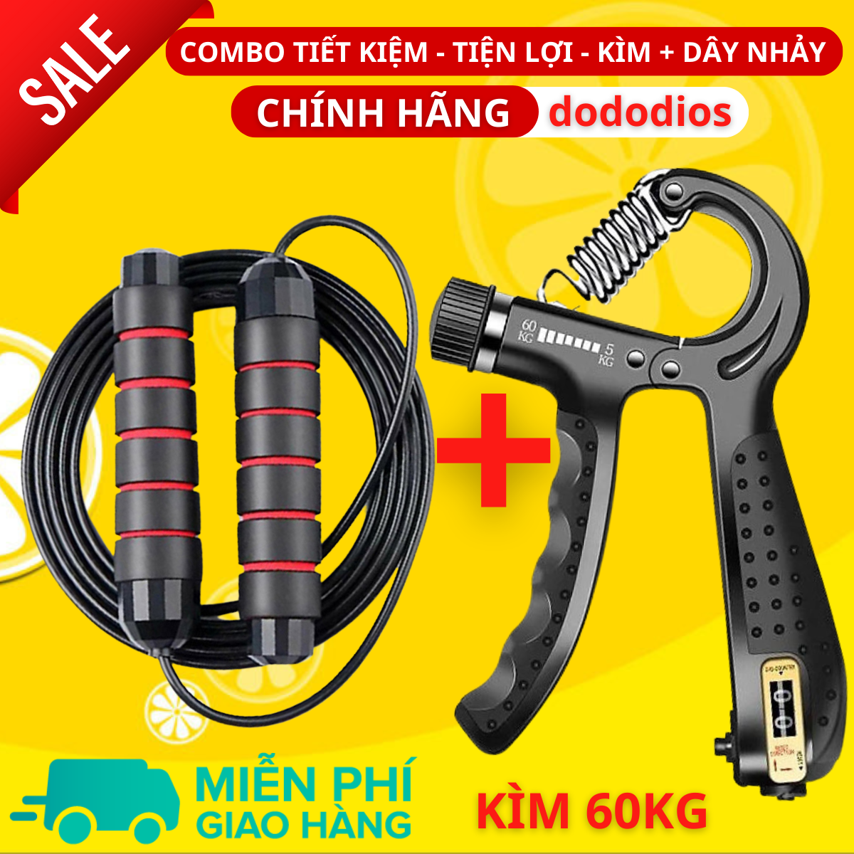 combo kìm bóp tay dây nhảy lõi thép - kìm 60kg 100kg và 120kg - màn hình điện tử đếm số - Hàng Chính Hãng dododios